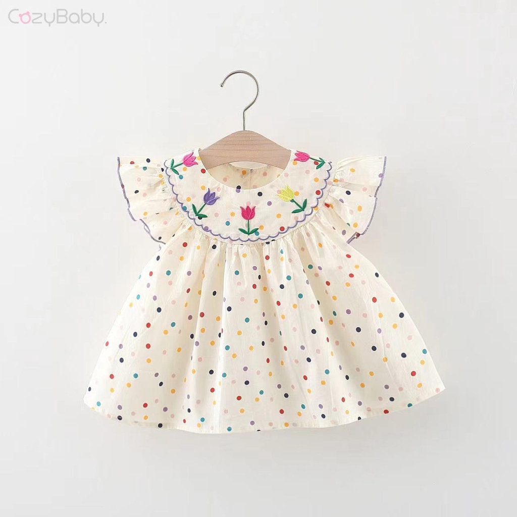 Hàng Mới Về Đầm Công Chúa Mùa Hè Che Phủ Cổ Lý Tưởng Thêu Họa Tiết Cho Bé Gái