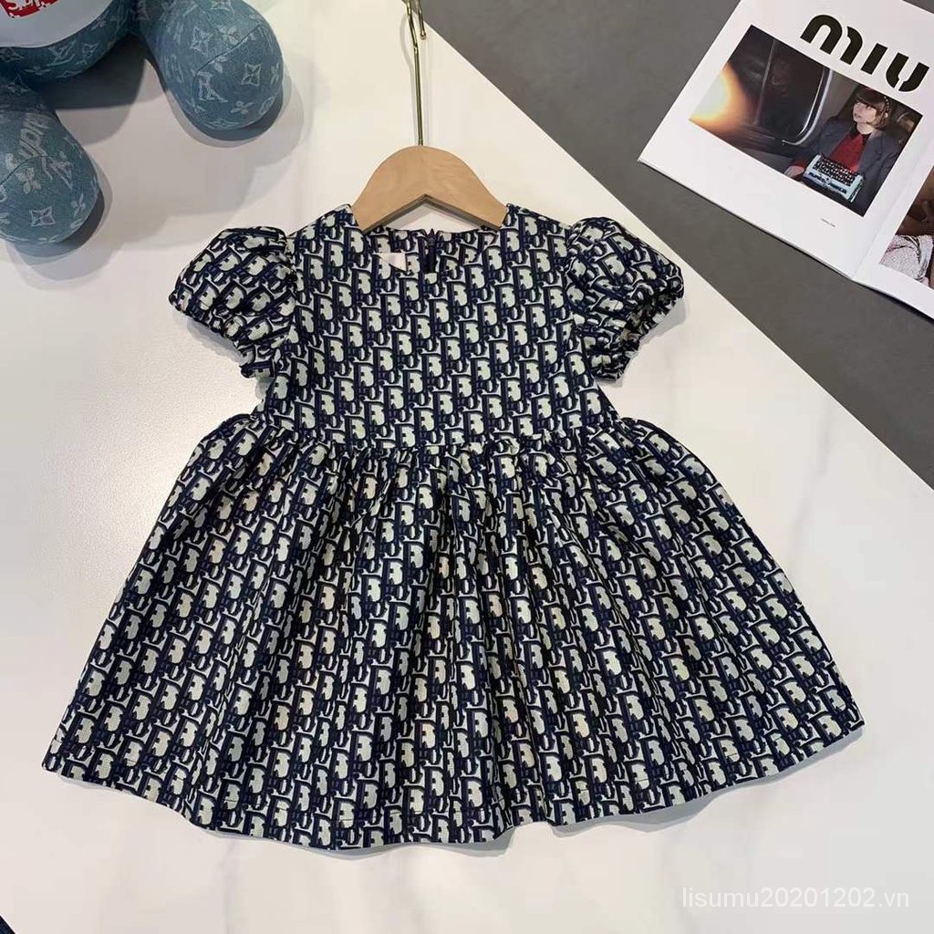 Đầm Công Chúa Mùa Hè Tay Cộc In Họa Tiết Houndstooth Dễ Thương Phong Cách Hàn Quốc Cho Bé Gái