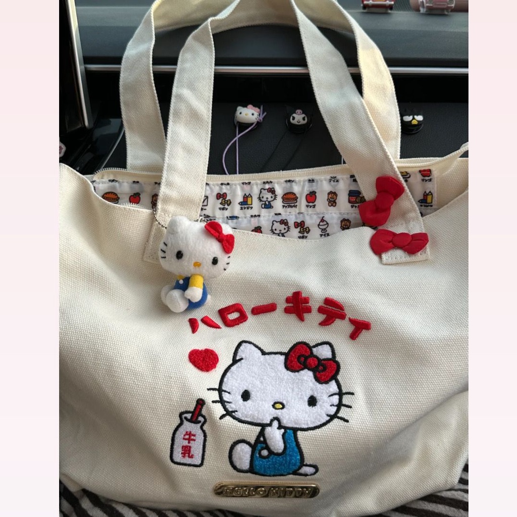 Túi Xách canvas Cỡ Lớn Thêu Họa Tiết Hello kitty Dễ Thương