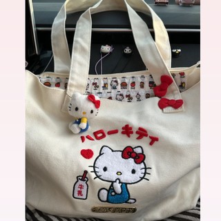 Túi Xách canvas Cỡ Lớn Thêu Họa Tiết Hello kitty Dễ Thương