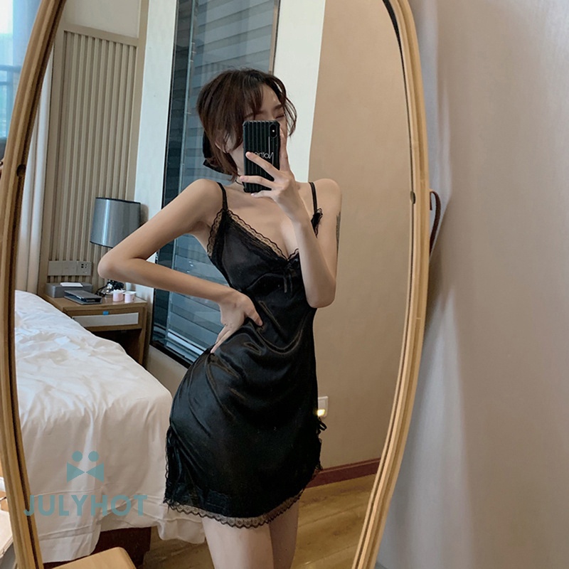 Mát sexy dây đeo nightdress ren áo ngủ phụ nữ ngủ quần áo ngủ satin nhà DRESS VN