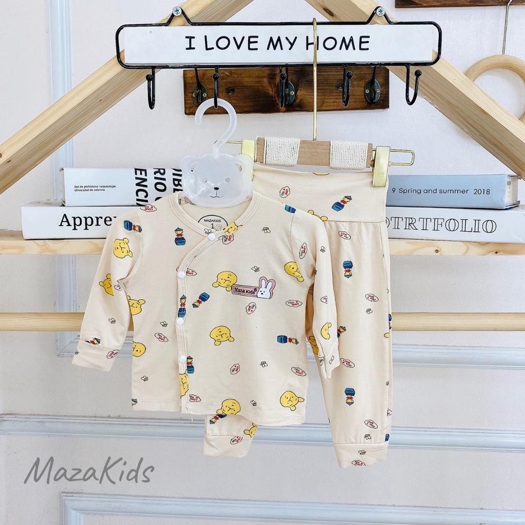 Bộ dài MÀU in hình cạp cao vải petit sợi tre mềm mát cho bé sơ sinh đến 9kg Mazakids