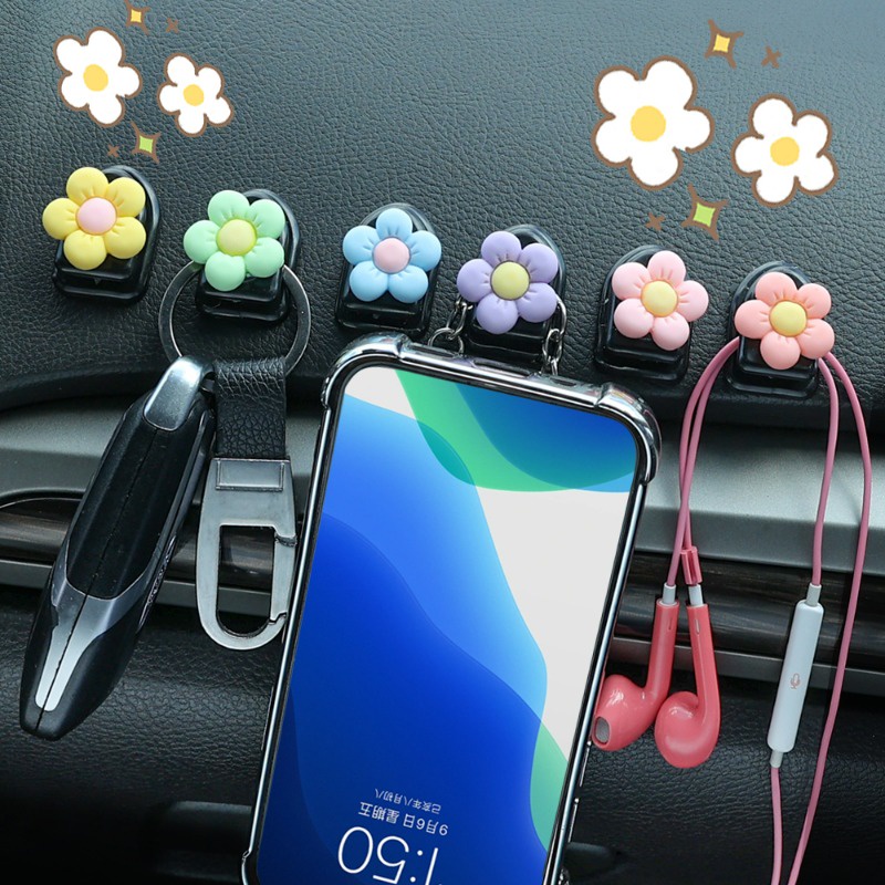 Giá Đỡ Mắt Kính / Dây Cáp USB Tự Dính Hình Bông Hoa Nhỏ Trang Trí Nội Thất Xe Hơi