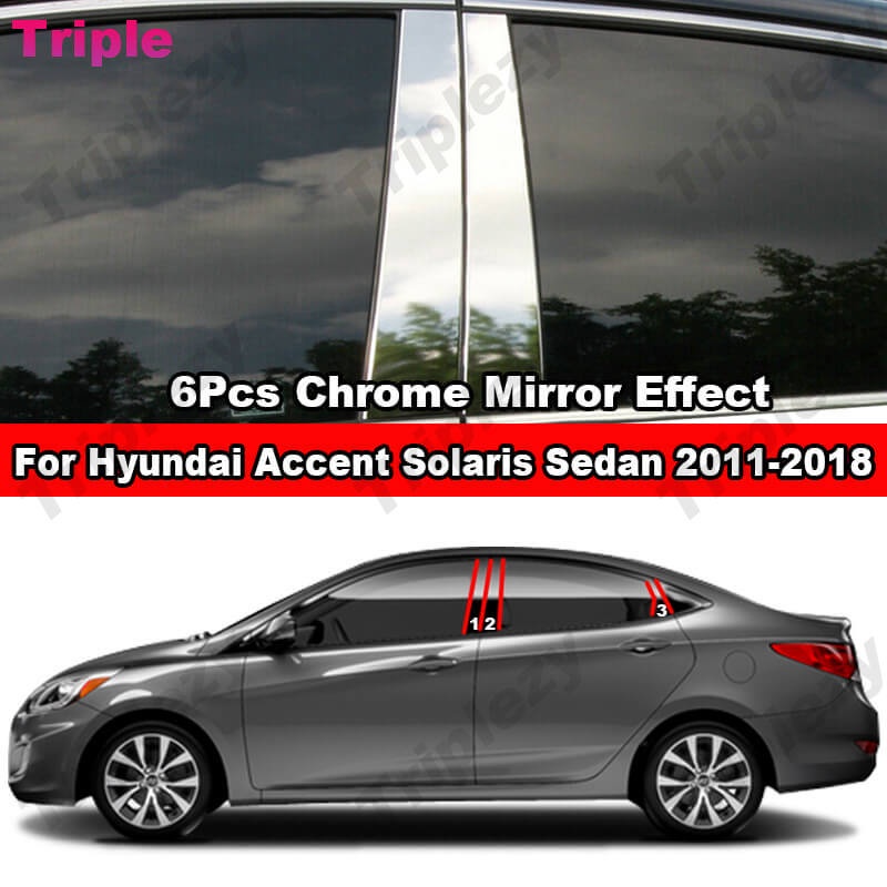 Đối với hyundai accent sedan 2011-2018 6 cái bên ngoài chrome cửa sổ ô tô cột trung tâm giữa b c trụ cột trụ nắp trang trí bằng thép không gỉ nhãn dán tạo kiểu phụ kiện khuôn