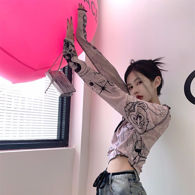 IELGY Áo Thun Tay Dài In Họa Tiết Graffiti Mỏng Thời Trang Mùa Hè Cho Nữ