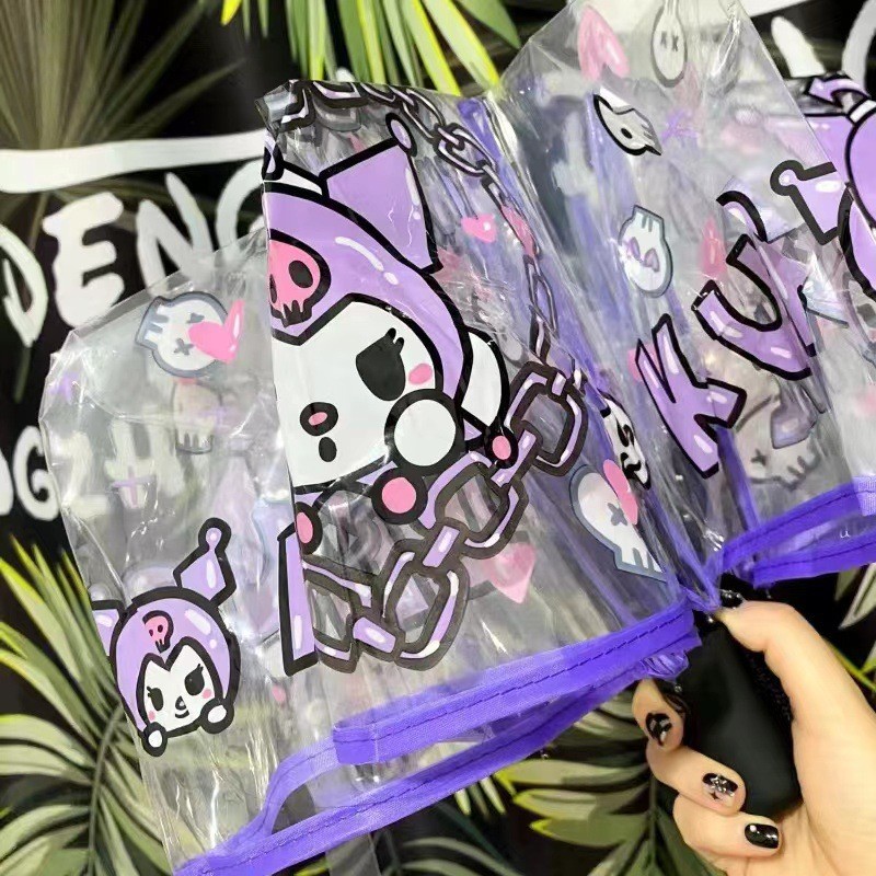 Ô Sanrio Kuromi Folding Cinnamon Dog Trong suốt Phim hoạt hình Sinh viên Kt Cat Ô gấp dễ thương