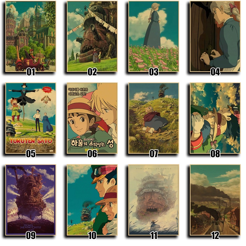 Cổ điển hayao miyazaki ảo tưởng hoạt hình phiêu lưu phim hoạt hình howl's moving castle áp phích giấy kraft cổ điển