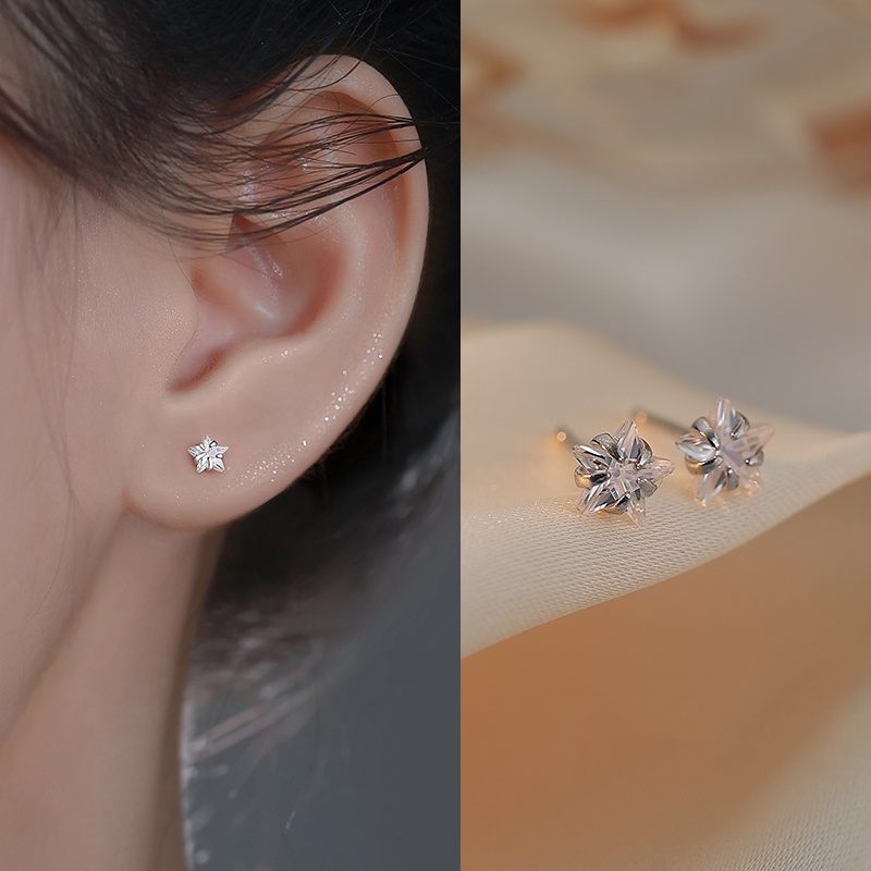 Bông Tai Mạ Bạc 925 Hình Hoa Bướm Đính Đá Zircon Đơn Giản Cho Nữ