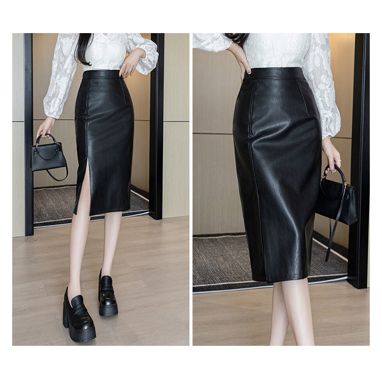Chân Váy Da PU Xẻ Tà Trước Thời Trang Quyến Rũ Cho Nữ