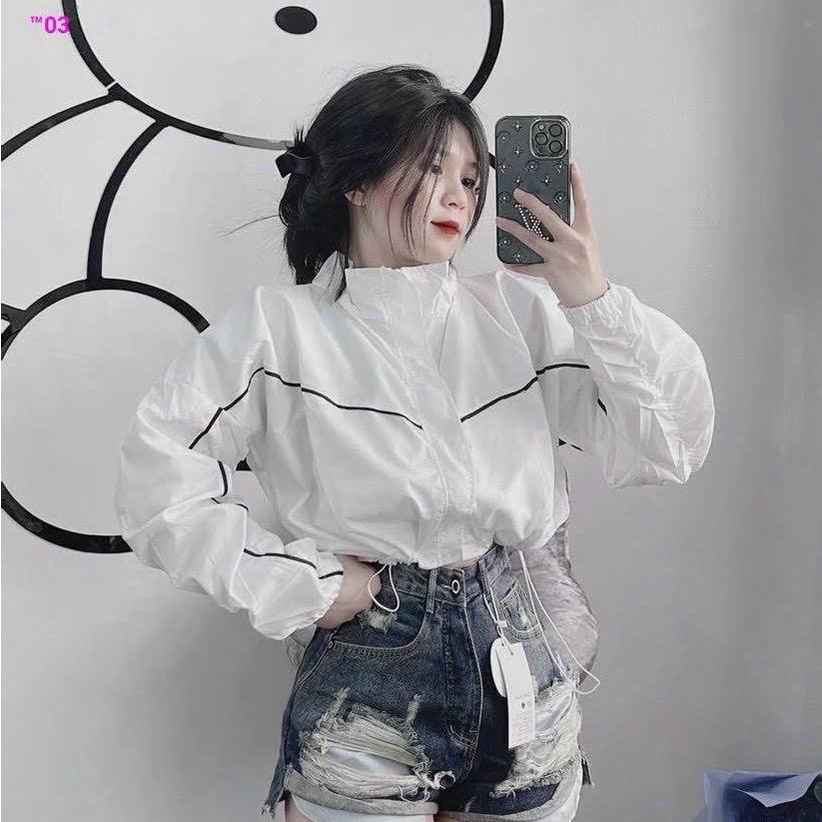 Áo khoác lửng croptop dù 2 lớp phối viền ad759 rút dây unisex ulzzang nam nữ