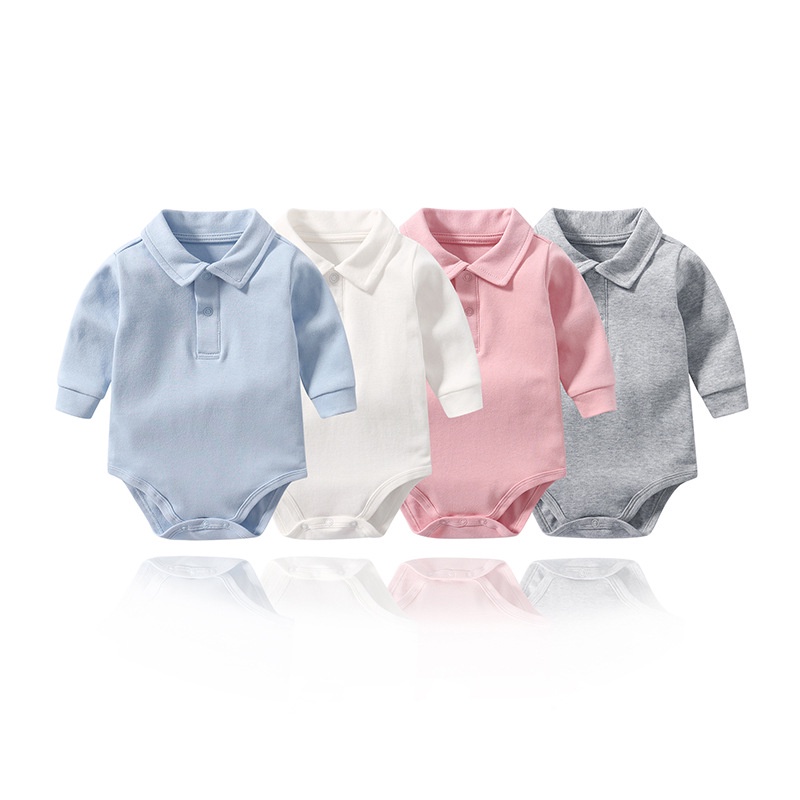 Áo Liền Quần Tay Dài Có Cổ Chất Liệu Cotton Màu Sắc Đơn Giản Xinh Xắn Dành Cho Bé Sơ Sinh