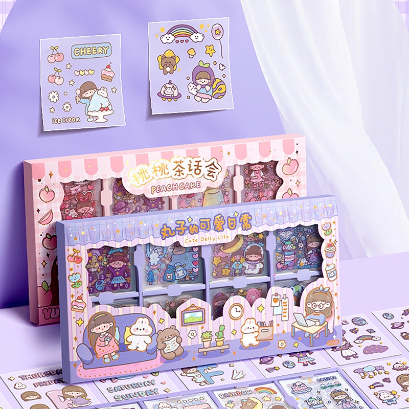 Set hộp 200 tấm sticker 1000 hình dán chống nước nhiều phong cách cute dễ thương RYVN