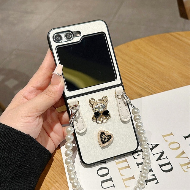 Bao Da Điện Thoại Nắp Gập Hình Trái Tim / Gấu Đính Đá Cho samsung galaxy case z flip 4g 5 4 3 5g z flip5 zflip5 flip4 zflip3