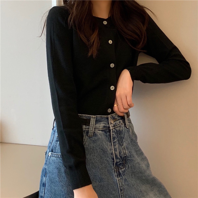 Áo Khoác Len cardigan Tay Dài Cổ Tròn Màu Trơn Dáng Rộng Thời Trang Mùa Thu Hàng Mới Dành Cho Bạn Nữ