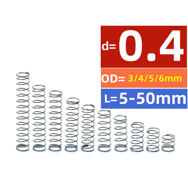 Lò xo nén nén sus304 đường kính dây 0,4mm od3-4-5-6mm chiều dài lò xo áp suất 5-50mm