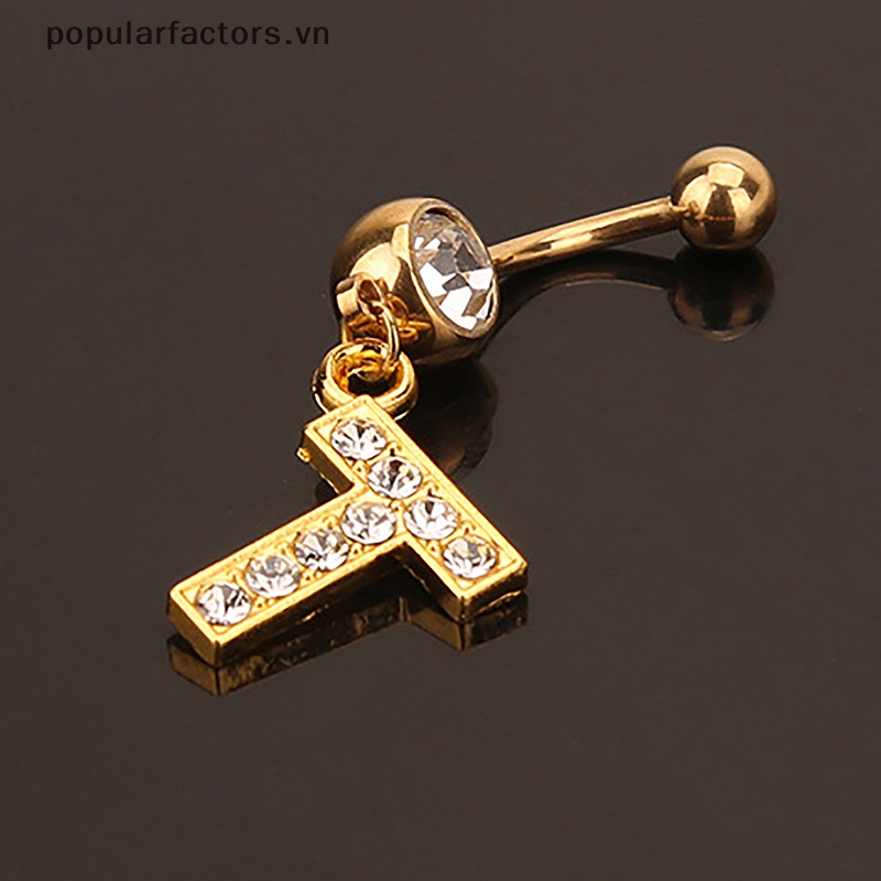 Khuyên Rốn Thép Không Gỉ Hình 26 Chữ Cái A Đến Z Đính Đá Pha Lê Quyến Rũ