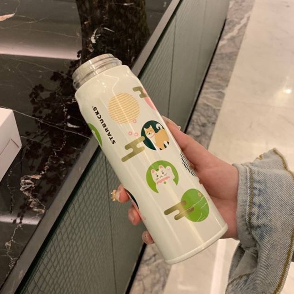 Cốc cách nhiệt Starbucks Sakura Lucky Cat 500ml Cặp đôi Ấm đun nước cách nhiệt bằng thép không gỉ 304 Kèm theo cốc -Rosser2