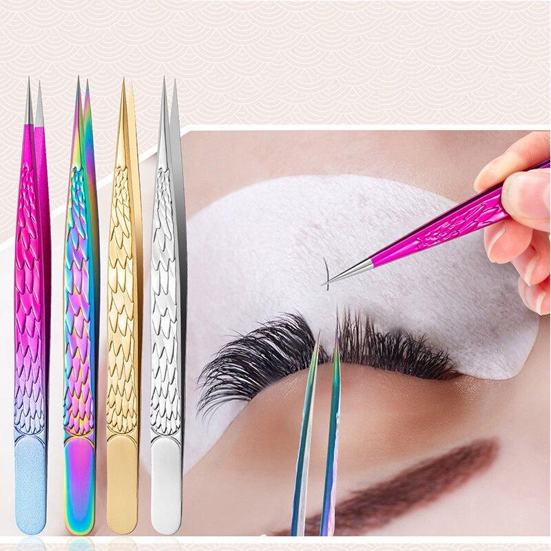 2/4 cái nhíp nối mi chuyên nghiệp kẹp nối mi bằng thép không gỉ khối lượng 3d siêu cứng nguồn cung cấp nối mi chính xác