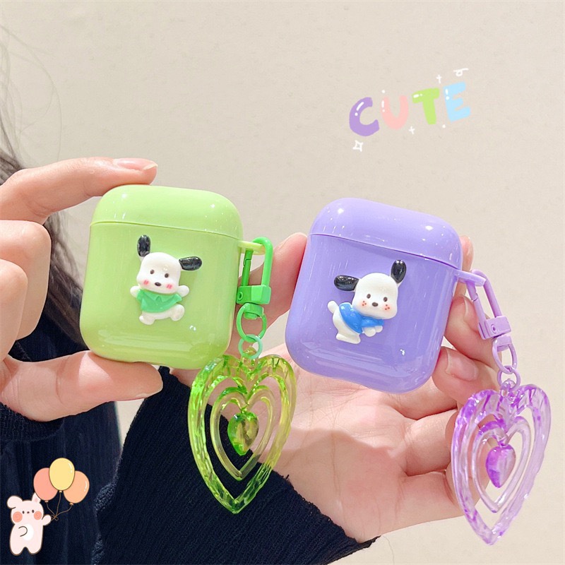 Phim hoạt hình 3d dễ thương tai dài màu trắng chó con chó con bóng mềm tpu màu rắn bluetooth vỏ đựng tai nghe với trái tim tình yêu rỗng mặt dây chuyền trong suốt cho airpods 1 2 3 pro pro2 airpods3