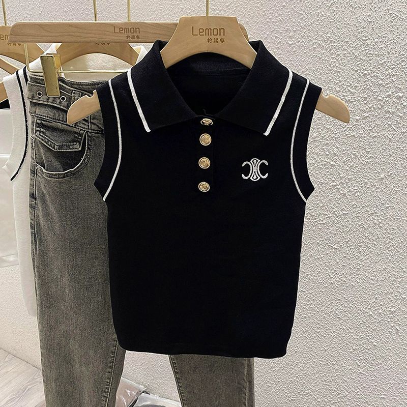 Áo Thun polo Dệt Kim Không Tay Dáng Ôm Thời Trang Mùa Hè Dành Cho Nữ