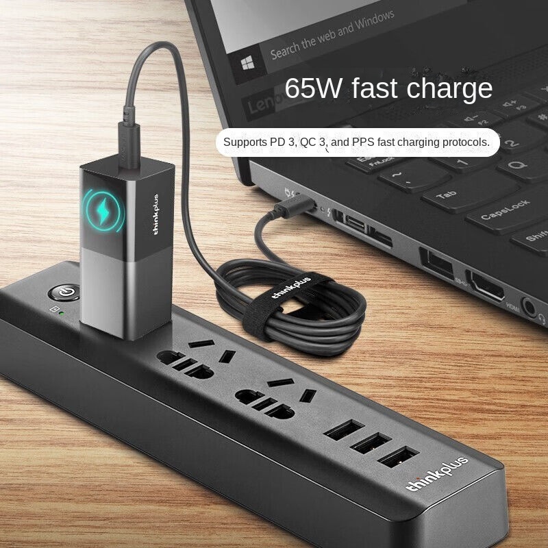 Lenovo thinkplus young lipstick power 65w adapter điện thoại di động máy tính bảng máy tính xách tay pd bộ sạc nhanh type-c