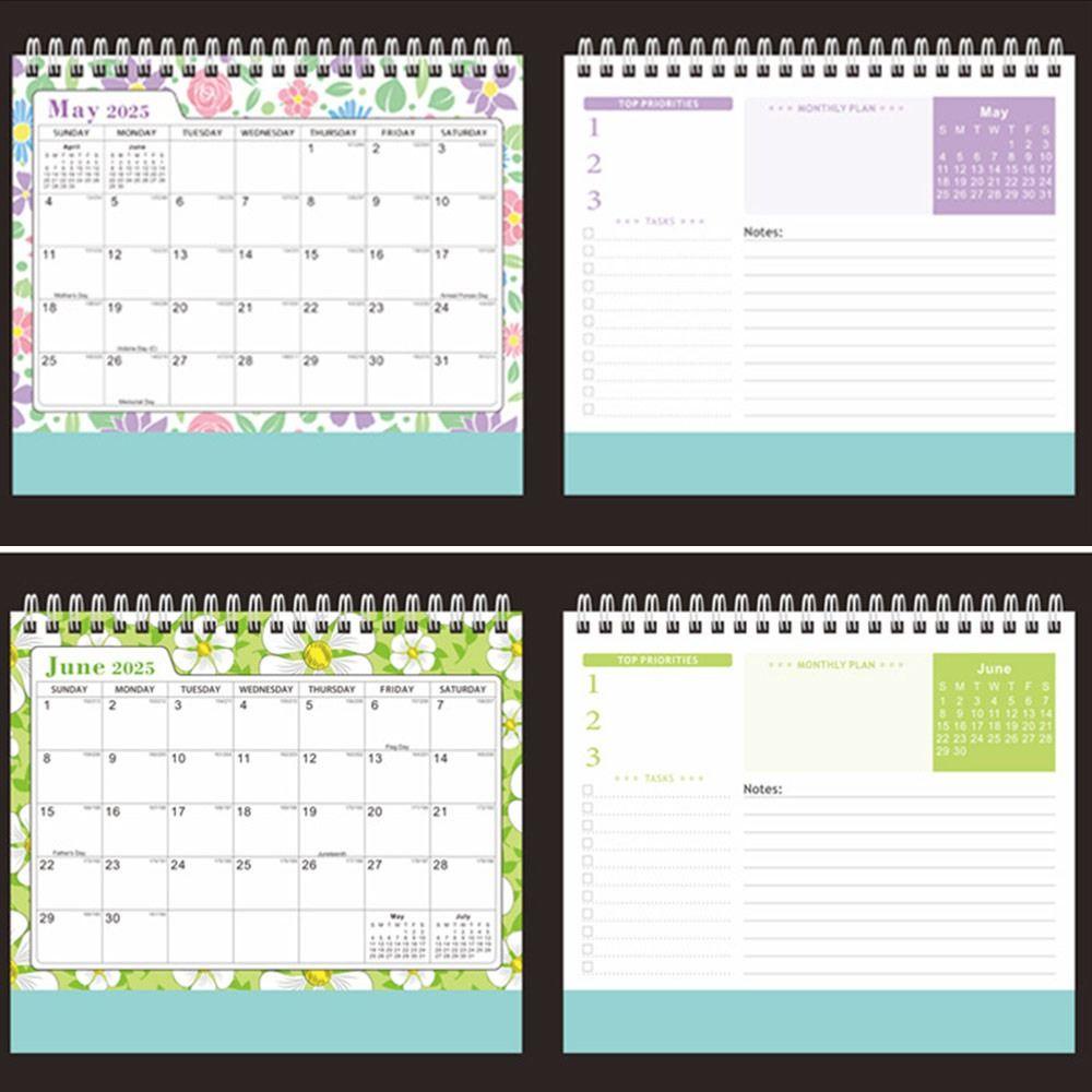 Lịch để bàn UUMIR tháng 1/2024-tháng 6/2025 tiếng Anh họa tiết hoa xương rồng đơn giản hóa lịch trình hàng tháng