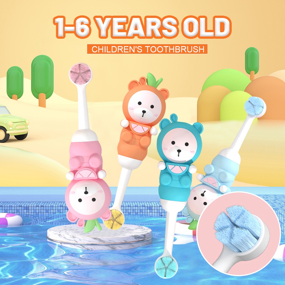 Bàn Chải Đánh Răng Siêu Mềm Cho Bé 2-8 Tuổi Hình Gấu Hoạt Hình Dễ Thương Bàn Chải Đánh Răng Bằng Sợi Mềm Bảo Vệ Tỉ Mỉ Lợi Cho Bé