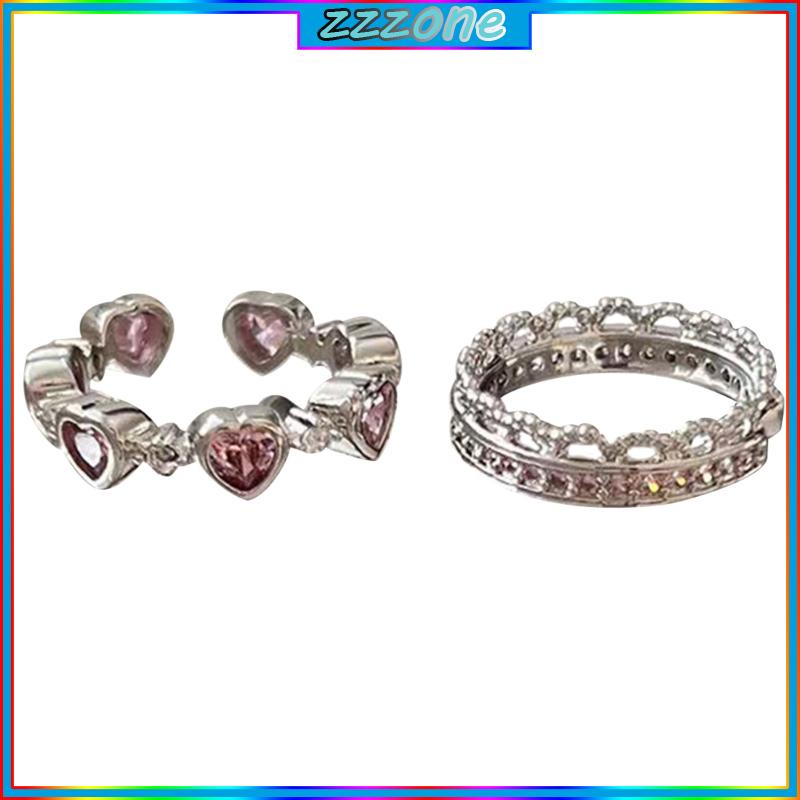 Zzz 2 cái heart-shaped love rings nữ thời trang tiểu thuyết thiết kế niche chỉ số mở vòng tay high-grade sense crystal rin