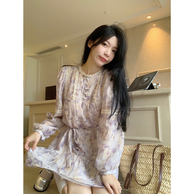 Đầm Tay Phồng Dài Phối Ren Hoa Thời Trang Mùa Hè Dành Cho Nữ