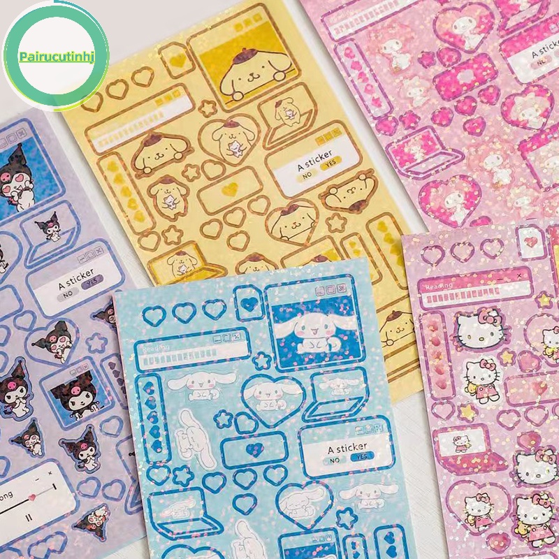 Set 6 Tấm Hình Dán hello kitty melody kuromi hello kitty Màu laser Chống Thấm Nước diy vn