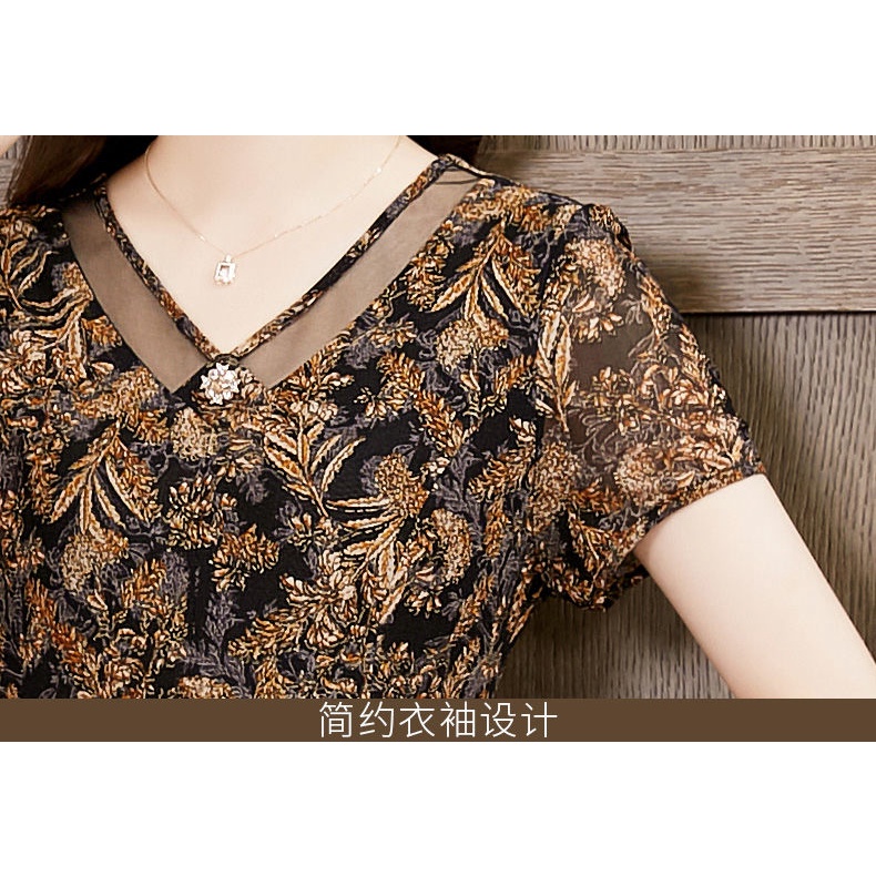 Đầm Tay Ngắn Che Bụng In Hoa Phong Cách Phương Tây Cổ Điển Thời Trang Cho Nữ Trung Niên 2023