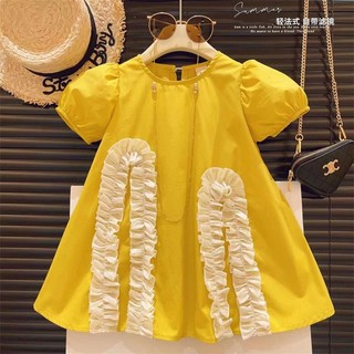  Hàng Có Sẵn Đầm Công Chúa Tay Phồng Phối Ren Lưới Màu Trơn Thời Trang Mùa Hè Hàn Quốc Cho Bé Gái