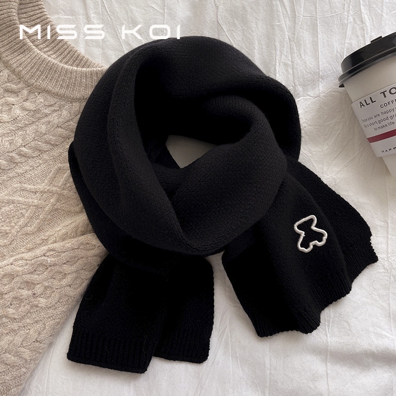 Misskoi  Khăn Choàng Len Dệt Kim Dài Màu Trơn Phong Cách Hàn Quốc Giữ Ấm Mùa Đông Cho Cặp Đôi