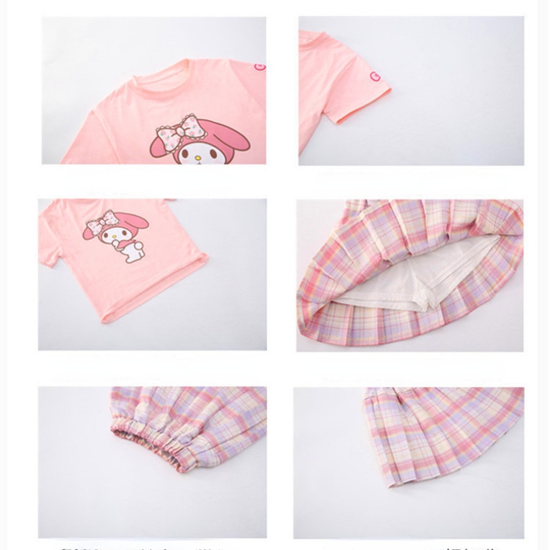Cô gái jk váy phù hợp với bộ 2023 mùa hè dễ thương giai điệu cinnamoroll mô hình hoạt hình thời trang trẻ em bông hai mảnh quần áo trẻ em