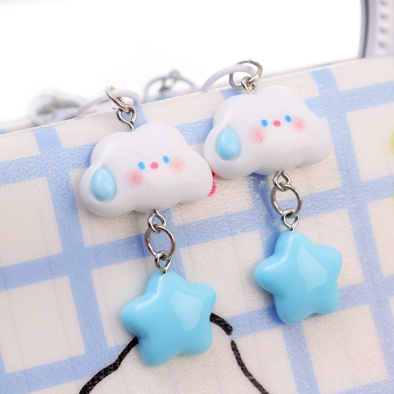 Chìa khóa phụ kiện kawaii ngọt ngào hàn quốc đám mây xanh pentagram dây yêu charm star keychain girls
