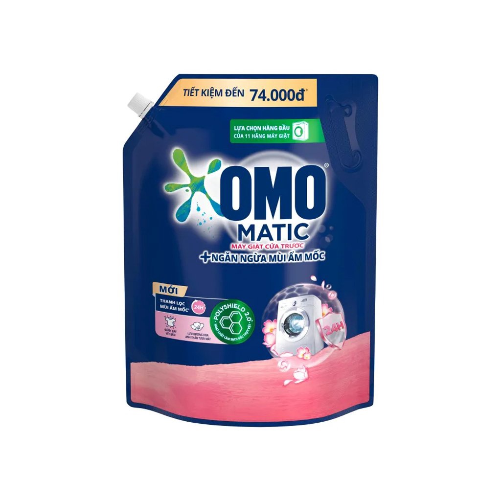 Nước giặt Omo Cửa Trước Ngăn Ngừa Ẩm Mốc Hương Hoa Anh Thảo Túi 3.6kg