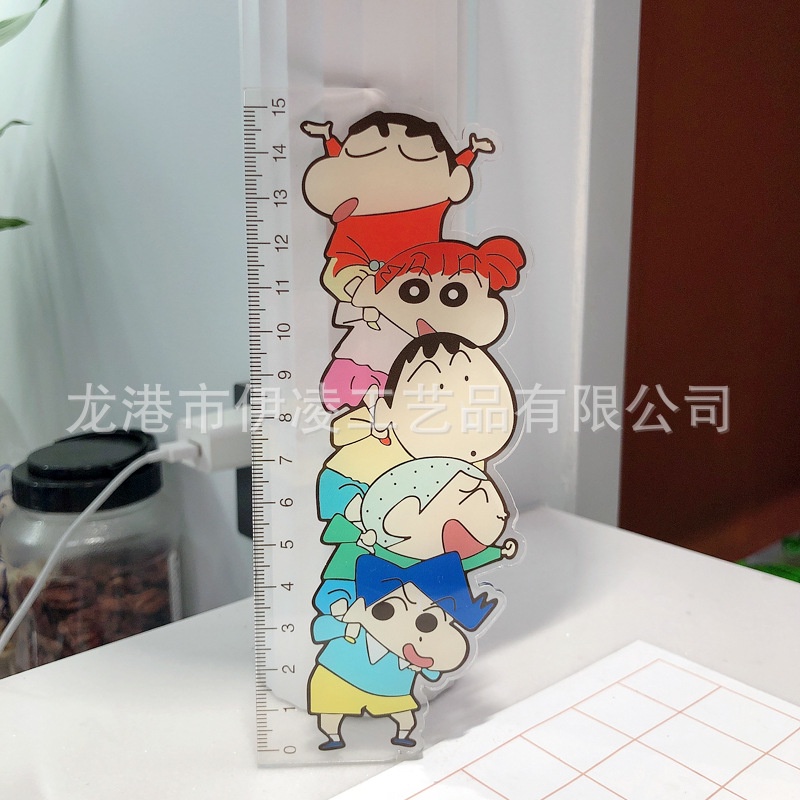 Ere1 15cm crayon shin-chan thước kẻ cá tính sáng tạo acrylic cao trong suốt phim hoạt hình văn phòng phẩm dễ thương cho học sinh