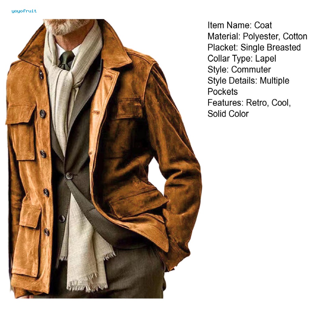 Yof áo khoác gió đơn giản nhưng thời trang áo khoác gió retro áo khoác nam retro trench coat phong cách multi-pocket winter jacket màu rắn đa năng cho mọi dịp