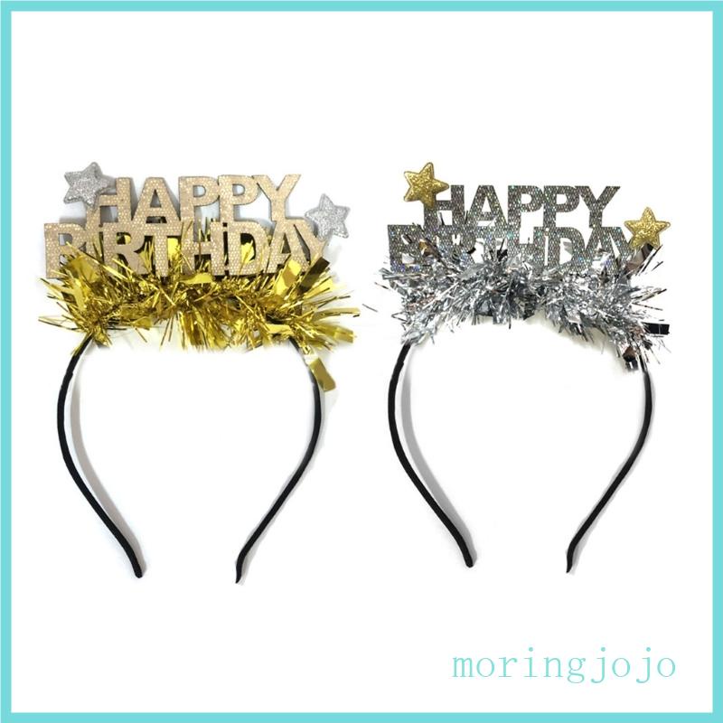 Jojo happy birthday tinsel headband festival hair hoop party performances headpiece halloween party costume prop unisex