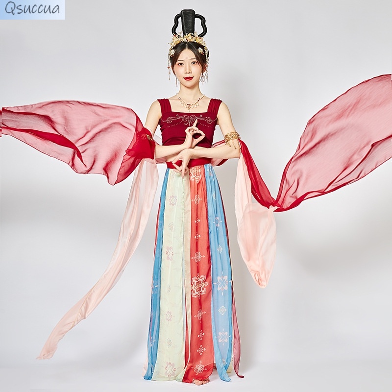 Qsuccua dành cho người lớn khiêu vũ cổ điển đôn hoàng feitian hanfu phong cách kỳ lạ thanh lịch bộ trang phục phong cách trung quốc