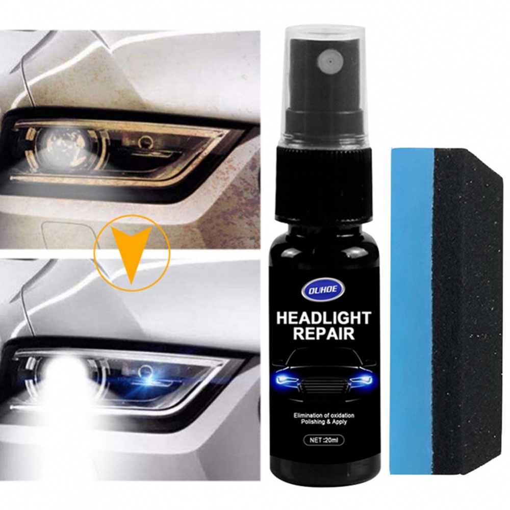 Headlight Scratch Repair Solution 20ML Refurbishing Fluid + Sponge for Car Lamps