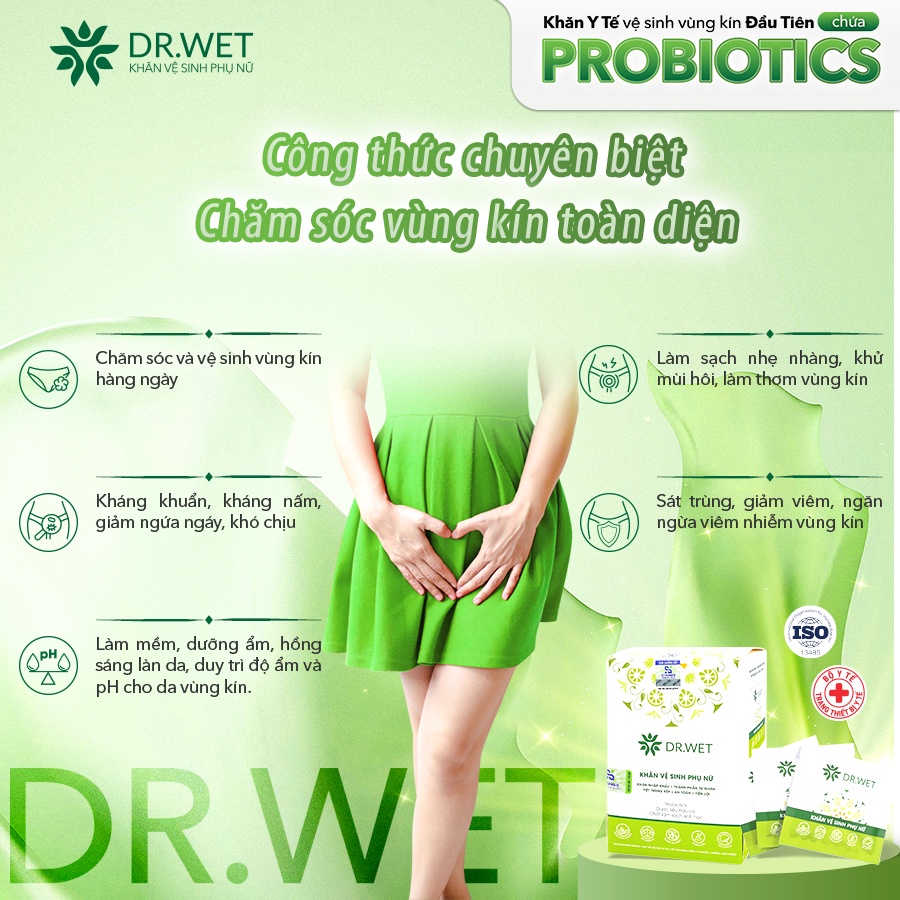 DR.WET- KHĂN Y TẾ VỆ SINH VÙNG KÍN ĐẦU TIÊN CHỨA PROBIOTICS CarynShop