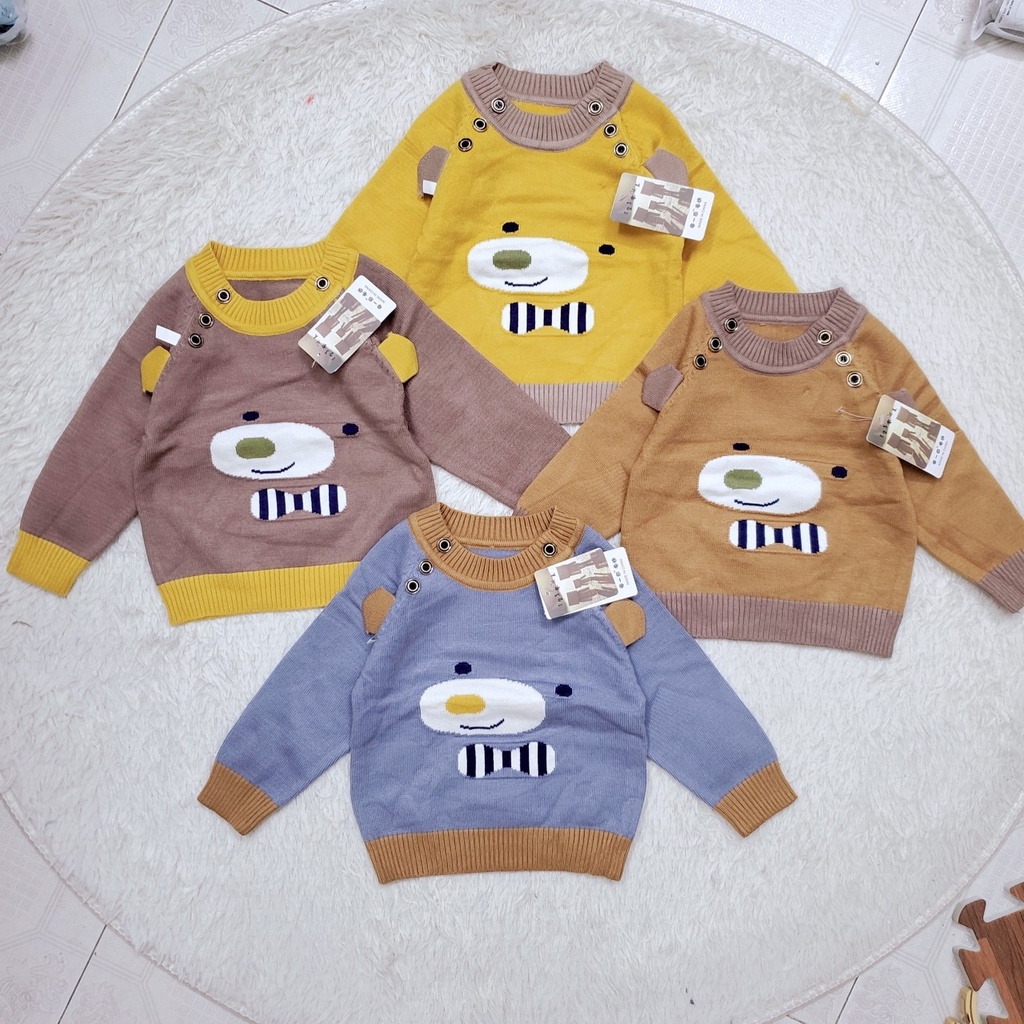Áo len dài tay mùa đông chui đầu có cúc vai hàng quảng châu len mịn dày dặn cho bé trai 6-12kg