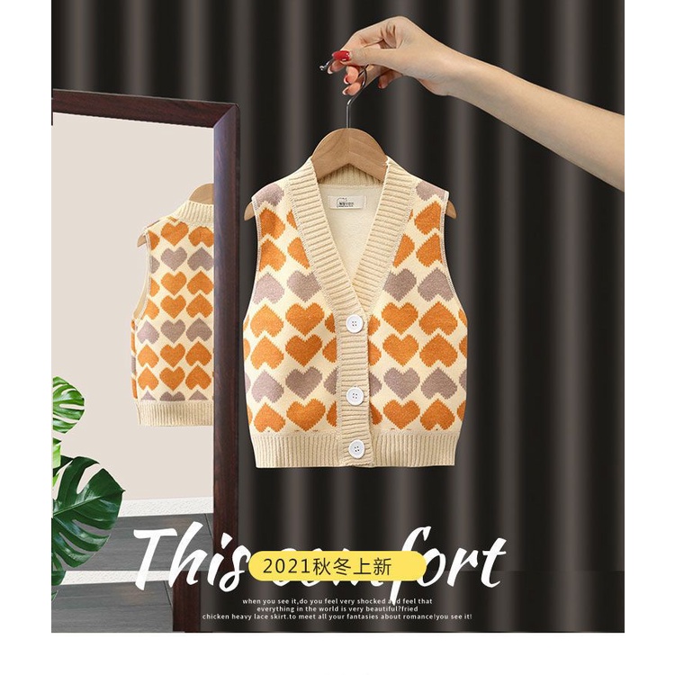 Cô gái ngọt ngào nhật bản quần áo mùa xuân mùa thu sản phẩm mới 2022 trẻ em yêu jacquard áo len dệt kim vest vest hợp thời trang