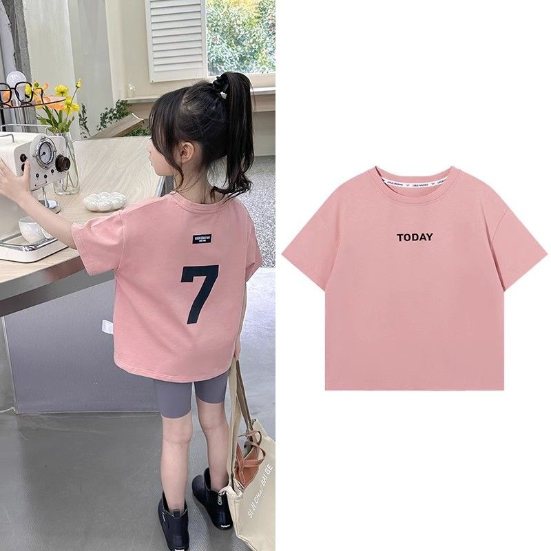Thích hợp cho 12-40kg baby girls t-shirt ngắn tay quần áo mùa hè phương tây 2023 phiên bản hàn quốc mới quần áo trẻ em cotton tinh khiết đơn giản áo rời