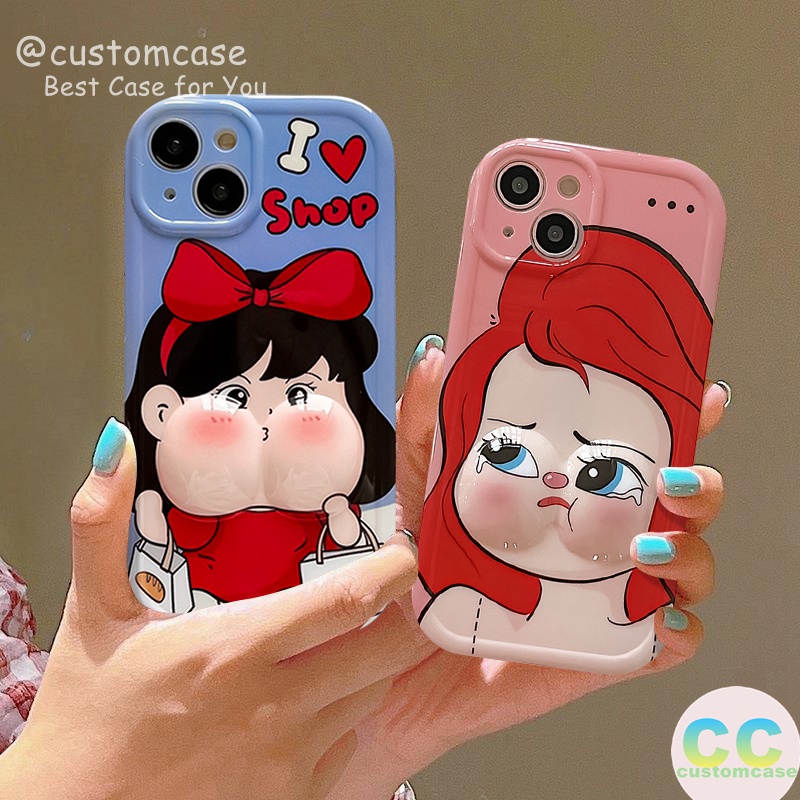 Cartoon disney princess case tương thích cho iphone 6 6s 7 8 plus 14 11 12 13 pro max xr x xs max nước mắt dễ thương nàng tiên cá bạch tuyết 3d pinching face decompression bìa mềm bóng