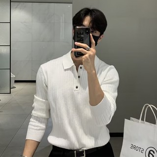  LIVE GREAT Áo sweater cổ polo màu trơn đơn giản phong cách Hàn Quốc thời trang dành cho nam 
