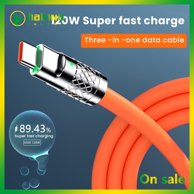 Halo 3-trong-1 6a 120w cáp sạc nhanh kim loại usb cáp sạc 8-pin tương thích cho iphone micro usb type-c