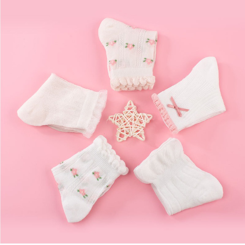 Set 5 Đôi Vớ cotton Xuân Hè In Họa Tiết Hoa Dễ Thương Cho Bé Gái