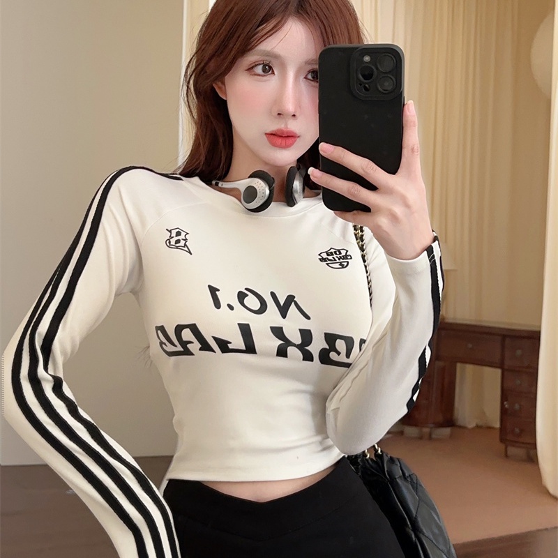 Áo Thun Tay Dài Dáng Ôm Màu Sắc Tương Phản Thời Trang Quyến Rũ Cho Nữ